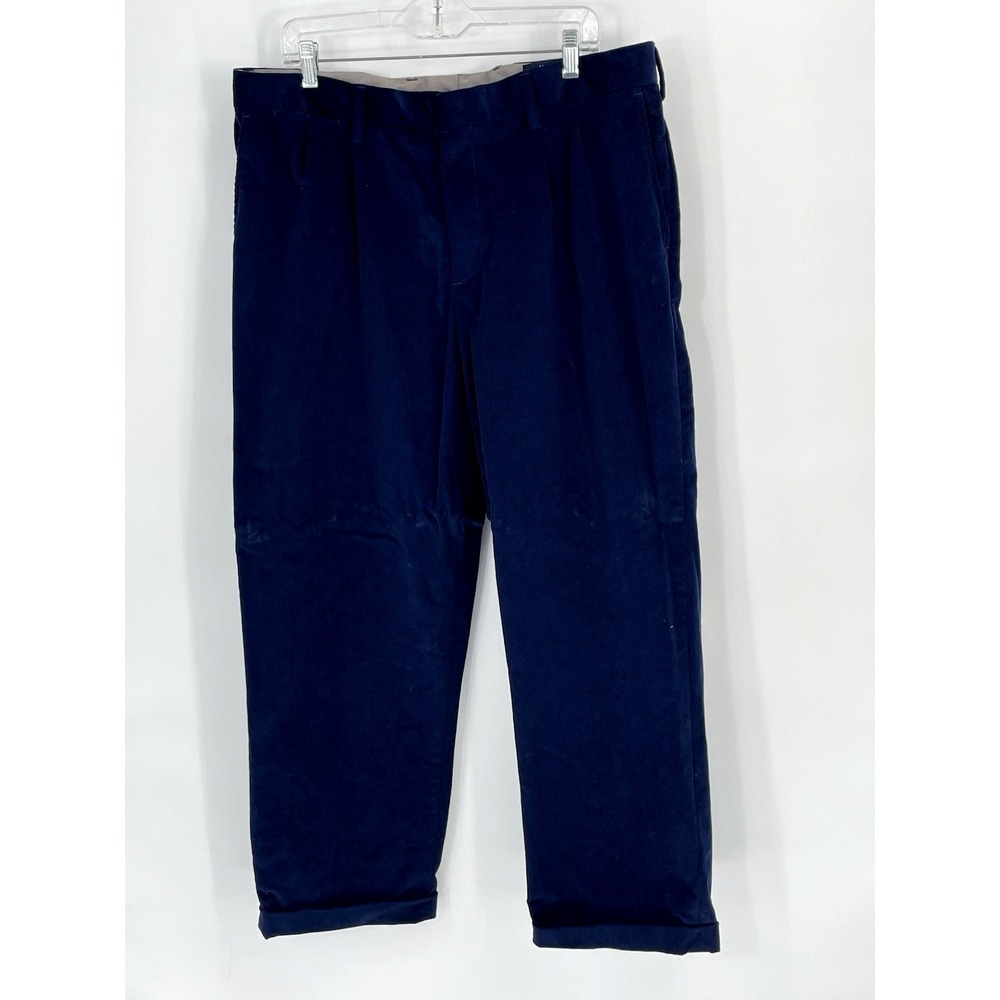 Lands End Pants Mens 38 Blue Corduroy Traditional Fit Cuffed Cotton Spandex